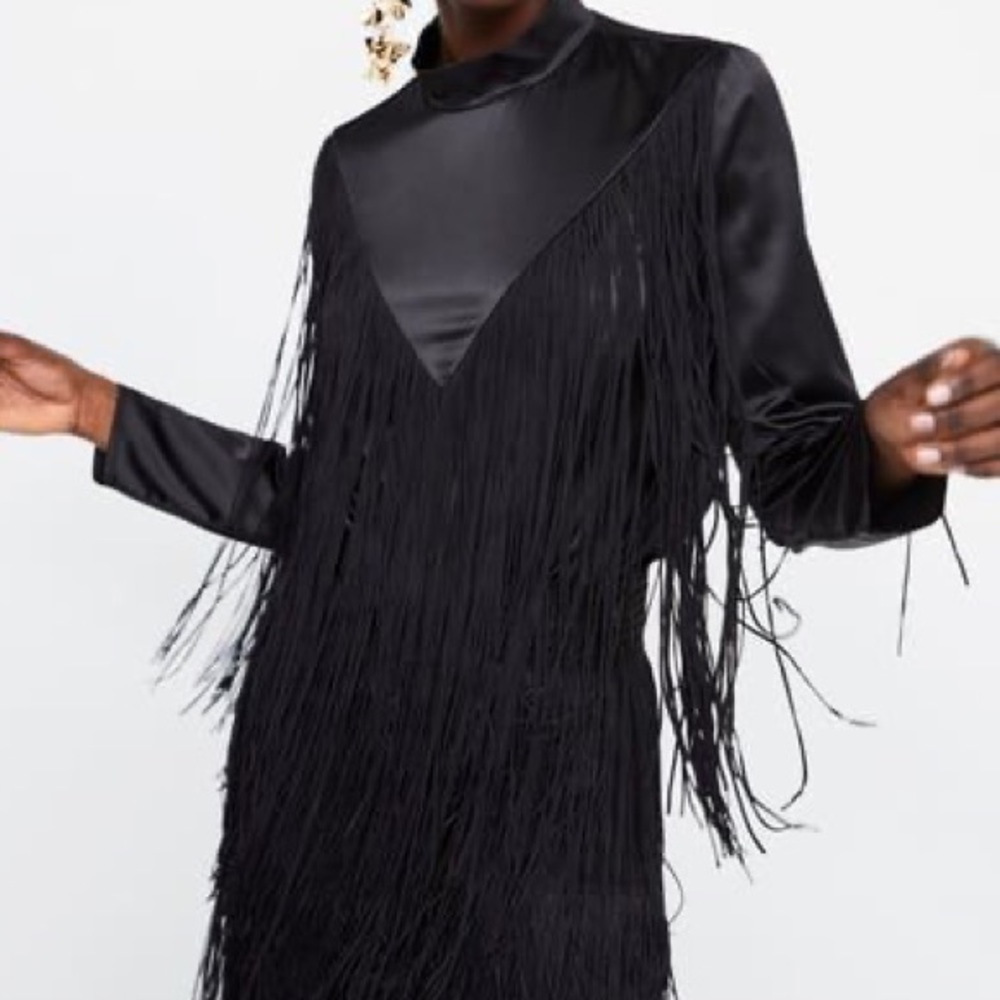 Zara Black Fringed Top
